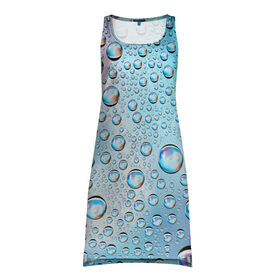 Платье-майка 3D с принтом Капли голубой роса стекло вода в Тюмени, 100% полиэстер | полуприлегающий силуэт, широкие бретели, круглый вырез горловины, удлиненный подол сзади. | вода | градиент | для всех | дождь | капли | летний | на каждый день | обычный | окно | поверхность | повседневный | размытость | роса | стекло