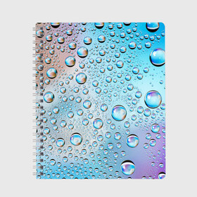 Тетрадь с принтом Капли голубой роса стекло вода в Тюмени, 100% бумага | 48 листов, плотность листов — 60 г/м2, плотность картонной обложки — 250 г/м2. Листы скреплены сбоку удобной пружинной спиралью. Уголки страниц и обложки скругленные. Цвет линий — светло-серый
 | Тематика изображения на принте: вода | градиент | для всех | дождь | капли | летний | на каждый день | обычный | окно | поверхность | повседневный | размытость | роса | стекло