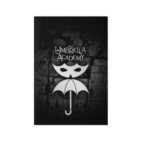 Обложка для паспорта матовая кожа с принтом Академия Амбрелла в Тюмени, натуральная матовая кожа | размер 19,3 х 13,7 см; прозрачные пластиковые крепления | Тематика изображения на принте: the umbrella academy | umbrella | академия амбрелла | амбрелла | герб | зонтик