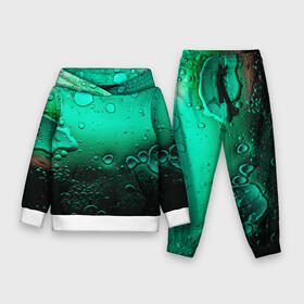 Детский костюм 3D (с толстовкой) с принтом Зеленые капли клетки в Тюмени,  |  | Тематика изображения на принте: биология | вода | градиент | для всех | дождь | капли | клетки | летний | на каждый день | обычный | окно | поверхность | повседневный | размытость | роса | стекло