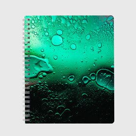 Тетрадь с принтом Зеленые капли клетки в Тюмени, 100% бумага | 48 листов, плотность листов — 60 г/м2, плотность картонной обложки — 250 г/м2. Листы скреплены сбоку удобной пружинной спиралью. Уголки страниц и обложки скругленные. Цвет линий — светло-серый
 | Тематика изображения на принте: биология | вода | градиент | для всех | дождь | капли | клетки | летний | на каждый день | обычный | окно | поверхность | повседневный | размытость | роса | стекло