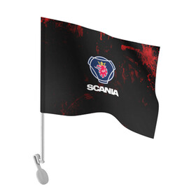 Флаг для автомобиля с принтом Scania в Тюмени, 100% полиэстер | Размер: 30*21 см | scania | автобус | грузовик | дальнобой | дальнобойщик | лев | скания | фура | шведское авто