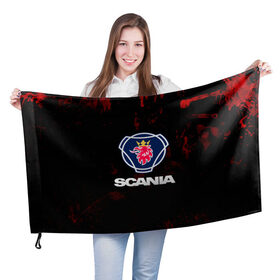 Флаг 3D с принтом Scania в Тюмени, 100% полиэстер | плотность ткани — 95 г/м2, размер — 67 х 109 см. Принт наносится с одной стороны | Тематика изображения на принте: scania | автобус | грузовик | дальнобой | дальнобойщик | лев | скания | фура | шведское авто