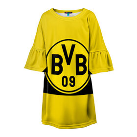 Детское платье 3D с принтом BORUSSIA DORTMUND в Тюмени, 100% полиэстер | прямой силуэт, чуть расширенный к низу. Круглая горловина, на рукавах — воланы | borussia | bundesliga | football | germani | sport | бундеслига | германия | желтый | логотип | спорт | футбол