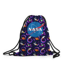 Рюкзак-мешок 3D с принтом НАСА | NASA в Тюмени, 100% полиэстер | плотность ткани — 200 г/м2, размер — 35 х 45 см; лямки — толстые шнурки, застежка на шнуровке, без карманов и подкладки | 