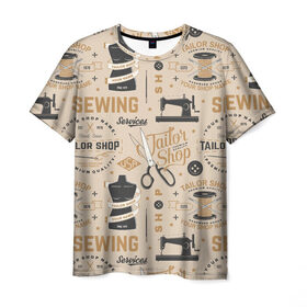 Мужская футболка 3D с принтом sewing в Тюмени, 100% полиэфир | прямой крой, круглый вырез горловины, длина до линии бедер | handmade | иголка | инструменты для шитья | хэндмэйд | швея | шить
