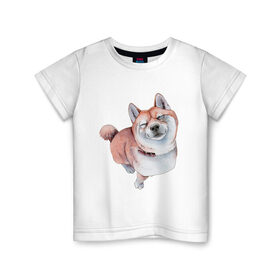 Детская футболка хлопок с принтом Акита в Тюмени, 100% хлопок | круглый вырез горловины, полуприлегающий силуэт, длина до линии бедер | Тематика изображения на принте: акита | животные | песокафе | рисунок | собаки