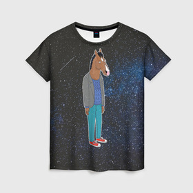Женская футболка 3D с принтом galaxy BoJack в Тюмени, 100% полиэфир ( синтетическое хлопкоподобное полотно) | прямой крой, круглый вырез горловины, длина до линии бедер | horseman | абстракция | аниме | артхаус | боджек | галактика | звёзды | конь боджек | космос | эстетика