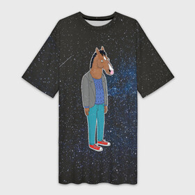 Платье-футболка 3D с принтом galaxy BoJack в Тюмени,  |  | horseman | абстракция | аниме | артхаус | боджек | галактика | звёзды | конь боджек | космос | эстетика