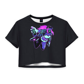 Женская футболка Crop-top 3D с принтом Neon Girl в Тюмени, 100% полиэстер | круглая горловина, длина футболки до линии талии, рукава с отворотами | blue | cyberpunk2077 | girl | girls | neon | неон | неоновая девушка