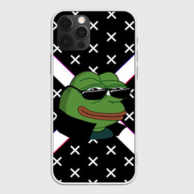 Чехол для iPhone 12 Pro с принтом Pepe в очках EZ в Тюмени, силикон | область печати: задняя сторона чехла, без боковых панелей | Тематика изображения на принте: ez | glitch | pepe | pepe frog | pepe в очках | silvername | twitch emout | жабка в очках | крестики