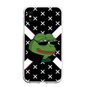 Чехол для iPhone XS Max матовый с принтом Pepe в очках EZ в Тюмени, Силикон | Область печати: задняя сторона чехла, без боковых панелей | ez | glitch | pepe | pepe frog | pepe в очках | silvername | twitch emout | жабка в очках | крестики