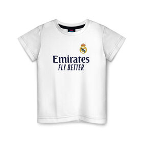 Детская футболка хлопок с принтом Real Madrid 2020/2021 в Тюмени, 100% хлопок | круглый вырез горловины, полуприлегающий силуэт, длина до линии бедер | 2021 | benzema | hazard | madrid | ramos | real | джерси | мадрид | реал | форма