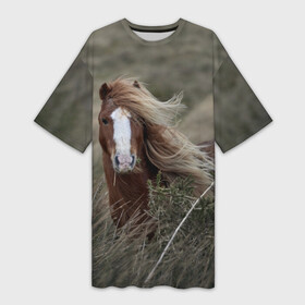 Платье-футболка 3D с принтом Конь в Тюмени,  |  | животные | звери | кони | конь | коняшка | лошади | лошадка | лошадь | пони | природа