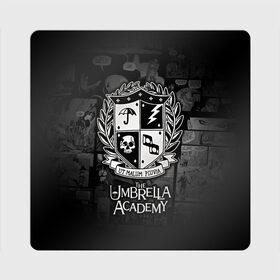 Магнит виниловый Квадрат с принтом Академия Амбрелла в Тюмени, полимерный материал с магнитным слоем | размер 9*9 см, закругленные углы | the umbrella academy | umbrella | академия амбрелла | амбрелла | герб | зонтик | комиксы