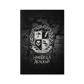 Обложка для паспорта матовая кожа с принтом Академия Амбрелла в Тюмени, натуральная матовая кожа | размер 19,3 х 13,7 см; прозрачные пластиковые крепления | Тематика изображения на принте: the umbrella academy | umbrella | академия амбрелла | амбрелла | герб | зонтик | комиксы