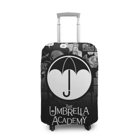 Чехол для чемодана 3D с принтом Академия Амбрелла в Тюмени, 86% полиэфир, 14% спандекс | двустороннее нанесение принта, прорези для ручек и колес | the umbrella academy | umbrella | академия амбрелла | амбрелла | герб | зонтик | комиксы