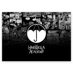 Поздравительная открытка с принтом Академия Амбрелла в Тюмени, 100% бумага | плотность бумаги 280 г/м2, матовая, на обратной стороне линовка и место для марки
 | Тематика изображения на принте: the umbrella academy | umbrella | академия амбрелла | амбрелла | герб | зонтик | комиксы