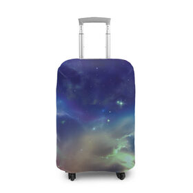 Чехол для чемодана 3D с принтом Космическое сияние в Тюмени, 86% полиэфир, 14% спандекс | двустороннее нанесение принта, прорези для ручек и колес | арт | желтый | звёзды | зелёный | космос | красный | облако | оранжевый | синий | сияние | фиолетовый | яркие цвета