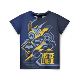Детская футболка 3D с принтом Justice League в Тюмени, 100% гипоаллергенный полиэфир | прямой крой, круглый вырез горловины, длина до линии бедер, чуть спущенное плечо, ткань немного тянется | Тематика изображения на принте: justice league movie | vdpartat | геометрия | знаки | лига справедливости | логотипы | символы
