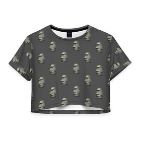 Женская футболка Crop-top 3D с принтом Голова с острова Пасхи в Тюмени, 100% полиэстер | круглая горловина, длина футболки до линии талии, рукава с отворотами | моаи | эмодзи