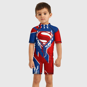 Детский купальный костюм 3D с принтом Знак Супермен в Тюмени, Полиэстер 85%, Спандекс 15% | застежка на молнии на спине | justice league movie | superman logo | vdpartat | геометрия | знаки | лига справедливости | логотипы | символы | супермен