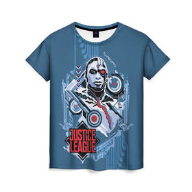 Женская футболка 3D с принтом Cyborg в Тюмени, 100% полиэфир ( синтетическое хлопкоподобное полотно) | прямой крой, круглый вырез горловины, длина до линии бедер | cyborg | justice league movie | знаки vdpartat | киборг | лига справедливости | символы | супер герои