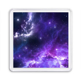 Магнит 55*55 с принтом Космическое небо в Тюмени, Пластик | Размер: 65*65 мм; Размер печати: 55*55 мм | арт | белый | бирюзовый | звёзды | космос | облако | розовый | синий | сияние | тёмный | туманность | фиолетовый | яркие цвета