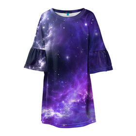 Детское платье 3D с принтом Космическое небо в Тюмени, 100% полиэстер | прямой силуэт, чуть расширенный к низу. Круглая горловина, на рукавах — воланы | арт | белый | бирюзовый | звёзды | космос | облако | розовый | синий | сияние | тёмный | туманность | фиолетовый | яркие цвета