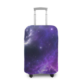 Чехол для чемодана 3D с принтом Космическое небо в Тюмени, 86% полиэфир, 14% спандекс | двустороннее нанесение принта, прорези для ручек и колес | арт | белый | бирюзовый | звёзды | космос | облако | розовый | синий | сияние | тёмный | туманность | фиолетовый | яркие цвета