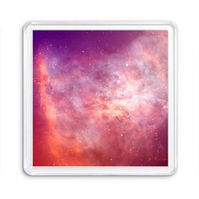 Магнит 55*55 с принтом Космическое небо в Тюмени, Пластик | Размер: 65*65 мм; Размер печати: 55*55 мм | арт | желтый | звёзды | космос | облако | оранжевый | розовый | сияние | туманность | фиолетовый | яркие цвета