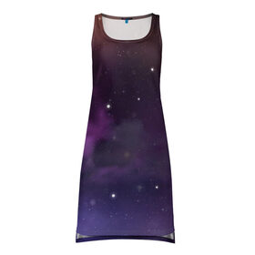 Платье-майка 3D с принтом Космические туманности в Тюмени, 100% полиэстер | полуприлегающий силуэт, широкие бретели, круглый вырез горловины, удлиненный подол сзади. | арт | звёзды | космос | красный | облако | оранжевый | розовый | синий | сияние | темный | туманность | фиолетовый | черный | яркие цвета