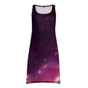 Платье-майка 3D с принтом Космическая вспышка в Тюмени, 100% полиэстер | полуприлегающий силуэт, широкие бретели, круглый вырез горловины, удлиненный подол сзади. | арт | желтый | звёзды | космос | красный | облако | розовый | сияние | фиолетовый | яркие цвета