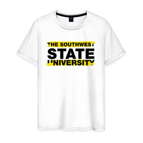 Мужская футболка хлопок с принтом SWSU brush в Тюмени, 100% хлопок | прямой крой, круглый вырез горловины, длина до линии бедер, слегка спущенное плечо. | swsu | the southwest state university | курск | студенту | студенты | универ | университеты | универы | юго западный государственный университет | юзгу