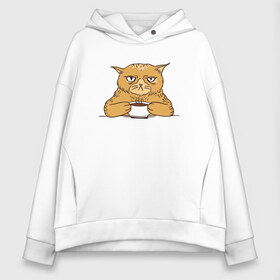 Женское худи Oversize хлопок с принтом Grumpy Cat Coffee в Тюмени, френч-терри — 70% хлопок, 30% полиэстер. Мягкий теплый начес внутри —100% хлопок | боковые карманы, эластичные манжеты и нижняя кромка, капюшон на магнитной кнопке | cat | coffee | grumpy | hot | kitten | kitty | pussycat | ароматный | горячий | грампи | злой | киса | кот | котик | котэ | кофе | кофеек | кошка | кружка | милый | не выспался | недовольный | прикол | сердитый | сонный | чашка