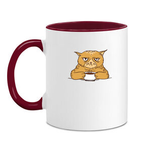 Кружка двухцветная с принтом Grumpy Cat Coffee в Тюмени, керамика | объем — 330 мл, диаметр — 80 мм. Цветная ручка и кайма сверху, в некоторых цветах — вся внутренняя часть | Тематика изображения на принте: cat | coffee | grumpy | hot | kitten | kitty | pussycat | ароматный | горячий | грампи | злой | киса | кот | котик | котэ | кофе | кофеек | кошка | кружка | милый | не выспался | недовольный | прикол | сердитый | сонный | чашка