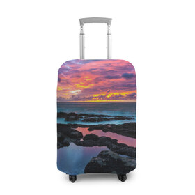 Чехол для чемодана 3D с принтом Закат в Тюмени, 86% полиэфир, 14% спандекс | двустороннее нанесение принта, прорези для ручек и колес | вечер | вода | волна | волны | восход | горизонт | запад | капли | крабы | луна | море | небо | ночь | облака | океан | оранжевая | оранжевый | остров | пейзаж | пляж | радуга | ракушки | рассвет | синий