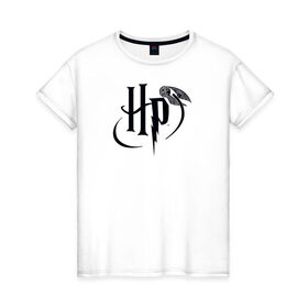 Женская футболка хлопок с принтом Harry Potter Logo в Тюмени, 100% хлопок | прямой крой, круглый вырез горловины, длина до линии бедер, слегка спущенное плечо | harry potter | vdosadir | гарри поттер | джоан роулинг