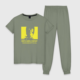 Женская пижама хлопок с принтом VANSAMA OFFICIAL Yellow в Тюмени, 100% хлопок | брюки и футболка прямого кроя, без карманов, на брюках мягкая резинка на поясе и по низу штанин | aniki | billy herrington | darkholm | darkholme | dungeon | dungeon master | gachi | gachimuchi | van | van darkholm | vansam | vansam official | аники | гачи | гачибасс | гачимучи