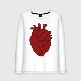 Женский лонгслив хлопок с принтом Красное сердце в Тюмени, 100% хлопок |  | heart | life | love | сердце