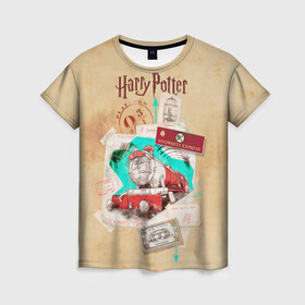 Женская футболка 3D с принтом Harry Potter Hogwarts Express в Тюмени, 100% полиэфир ( синтетическое хлопкоподобное полотно) | прямой крой, круглый вырез горловины, длина до линии бедер | harry potter | kings cross station | vdosadir | вокзал кингс кросс | гарри поттер | джоан роулинг | платформа
