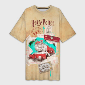 Платье-футболка 3D с принтом Harry Potter Hogwarts Express в Тюмени,  |  | harry potter | kings cross station | vdosadir | вокзал кингс кросс | гарри поттер | джоан роулинг | платформа