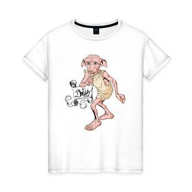 Женская футболка хлопок с принтом House Elf Dobby в Тюмени, 100% хлопок | прямой крой, круглый вырез горловины, длина до линии бедер, слегка спущенное плечо | dobby | harry potter | vdosadir | гарри поттер | джоан роулинг | добби