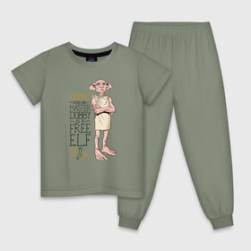 Детская пижама хлопок с принтом Dobby is a Free Elf в Тюмени, 100% хлопок |  брюки и футболка прямого кроя, без карманов, на брюках мягкая резинка на поясе и по низу штанин
 | dobby | harry potter | vdosadir | гарри поттер | джоан роулинг | добби