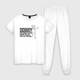 Женская пижама хлопок с принтом Dobby Has Come to Save Harry в Тюмени, 100% хлопок | брюки и футболка прямого кроя, без карманов, на брюках мягкая резинка на поясе и по низу штанин | dobby | harry potter | vdosadir | гарри поттер | джоан роулинг | добби