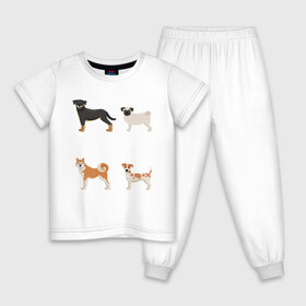 Детская пижама хлопок с принтом акита джек белый в Тюмени, 100% хлопок |  брюки и футболка прямого кроя, без карманов, на брюках мягкая резинка на поясе и по низу штанин
 | Тематика изображения на принте: акита | джек рассел | мопс | песокафе | ротвейлер | собаки