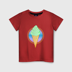 Детская футболка хлопок с принтом Мятное мороженое в Тюмени, 100% хлопок | круглый вырез горловины, полуприлегающий силуэт, длина до линии бедер | вафля | вкусно | круг | лето | мороженое | подтеки | посыпка | свечение | сладости