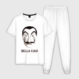 Мужская пижама хлопок с принтом BELLA CIAO в Тюмени, 100% хлопок | брюки и футболка прямого кроя, без карманов, на брюках мягкая резинка на поясе и по низу штанин
 | bella ciao | бумажный дома | деньги | сериал