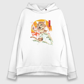 Женское худи Oversize хлопок с принтом Great Cat Wave в Тюмени, френч-терри — 70% хлопок, 30% полиэстер. Мягкий теплый начес внутри —100% хлопок | боковые карманы, эластичные манжеты и нижняя кромка, капюшон на магнитной кнопке | anime | art | cat | cats | great wave | hokusai | japan | japanese | kanagawa | kanji | sushi | арт | большая | в японском стиле | великая | волна | ест суши | иероглифы | канагава | кандзи | китайские | кот | котенок | кошка | палочки | суши