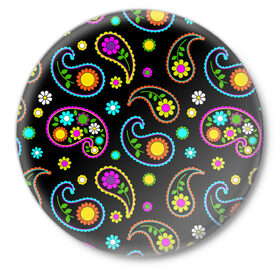 Значок с принтом ЦВЕТЫ в Тюмени,  металл | круглая форма, металлическая застежка в виде булавки | flower | neon | лепестки | неон | пестрый | природа | ромашки | цветы | яркие